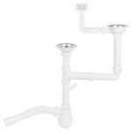 Сифон подвійний для кухонної мийки Lidz (WHI) 60 05 M003 00 з відводом для пральної машини (вихід 50 мм)