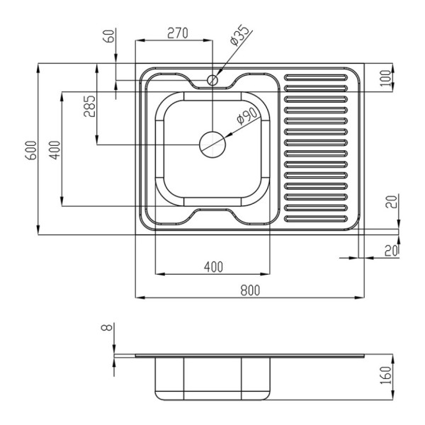 Кухонна мийка Lidz 6080-L 0,6 мм Satin (LIDZ6080L06SAT)