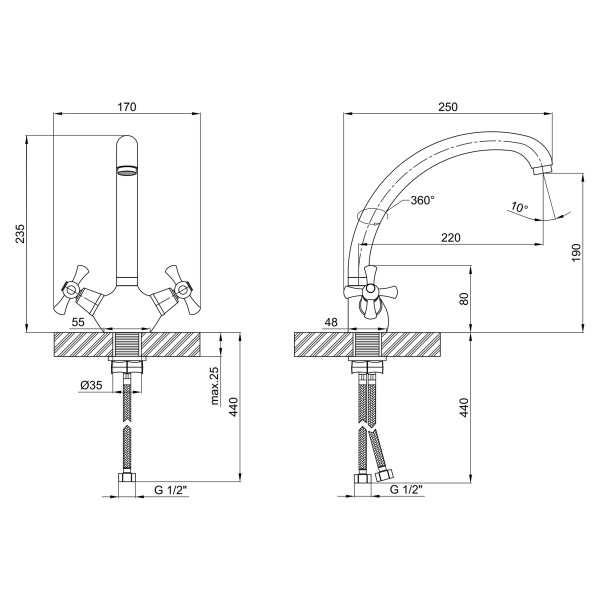 Змішувач для кухні Lidz (CRM) 75 21 271F-3