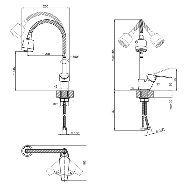 Змішувач для кухні Lidz (CRM) 40 87 008F 4 з рефлекторним виливом