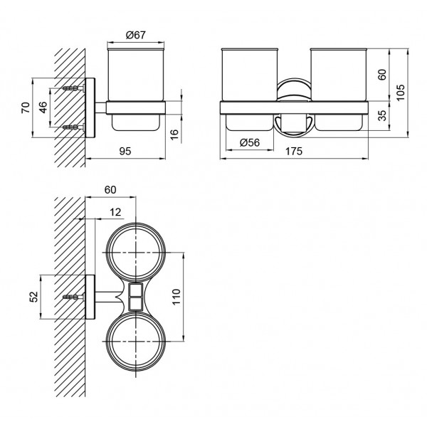 Стакан двойной Lidz (CRG) 114.04.02 с держателем зубных щеток