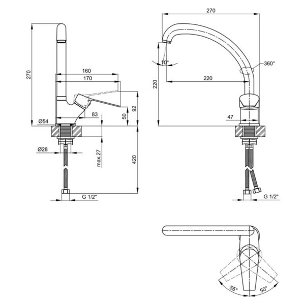 Змішувач для кухні Lidz (BLA) 40 87 007F-3
