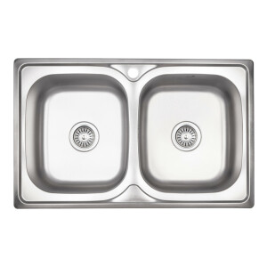 Кухонна мийка з двома чашами Lidz 7948 0,8 мм Satin (LIDZ7948SAT8)