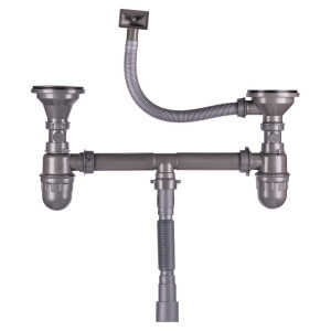 Сифон подвійний для кухонної мийки Lidz (GRA) 47 01 002 11 (вихід 50/40мм)