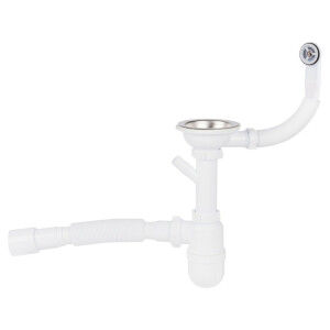 Сифон для кухонної мийки Lidz (WHI) 60 08 E001 01 ECO з круглим переливом (вихід 50 мм)