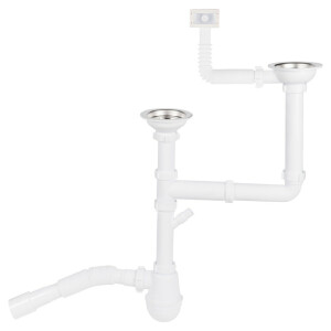 Сифон подвійний для кухонної мийки Lidz (WHI) 60 05 M003 00 з відводом для пральної машини (вихід 50 мм)