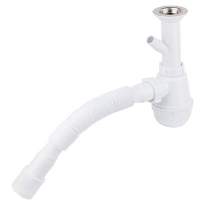 Сифон для кухонної мийки Lidz (WHI) 60 05 M002 00 з відводом для пральної машини (вихід 40/50 мм)
