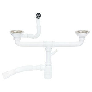 Сифон подвійний для кухонної мийки Lidz (WHI) 60 08 E001 02 ECO з круглим переливом (вихід 50 мм)