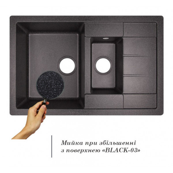Кухонная мойка с дополнительной чашей Lidz 780x495/200 BLA-03 (LIDZBLA03780495200)