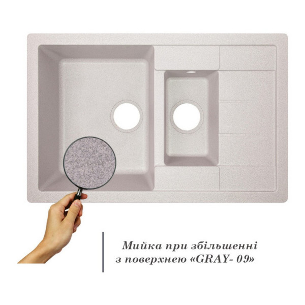 Кухонная мойка с дополнительной чашей Lidz 780x495/200 GRA-09 (LIDZGRA09780495200)