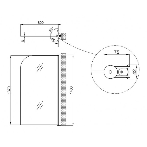 Штора на ванну Lidz Brama SS80x140R.CRM.FR стекло Frost 6 мм, правая