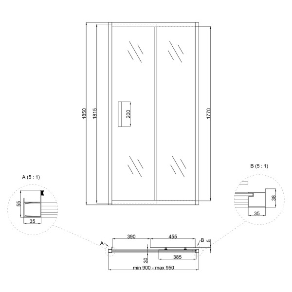 Душові двері в нішу Lidz Zycie SD90x185.CRM.FR, скло Frost 5 мм