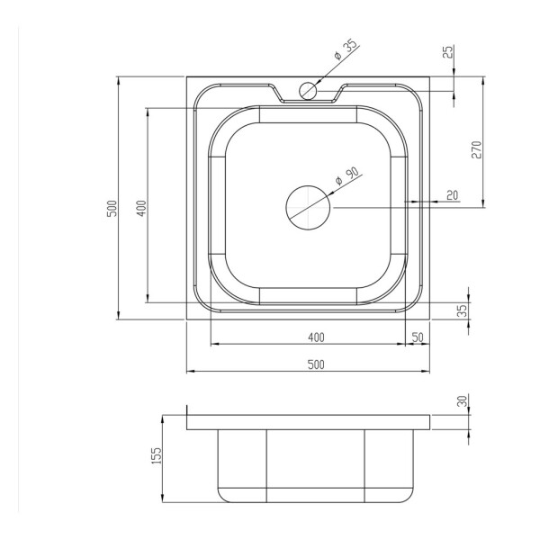 Кухонна мийка Lidz 5050 0,6 мм Satin (LIDZ5050SAT06)
