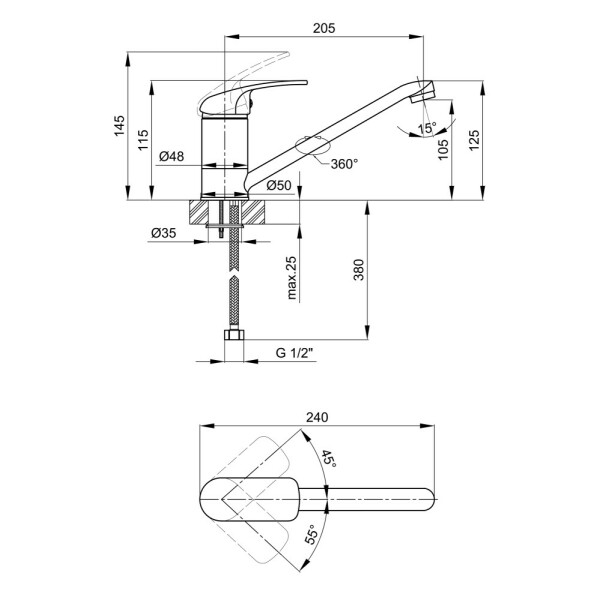 Змішувач для кухні Lidz (CRM) Mars 81 002 250 мм