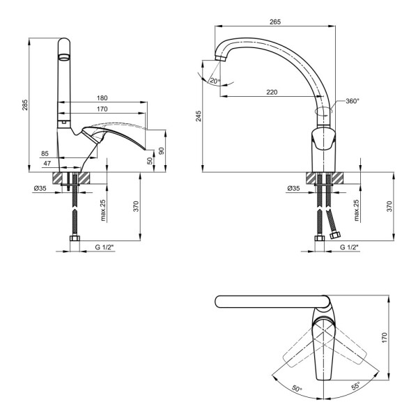 Змішувач для кухні Lidz (CRM) Mars 81 007-3
