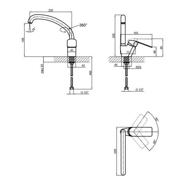 Змішувач для кухні Lidz (CRM) Mars 81 008F-3