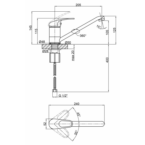 Змішувач для кухні Lidz (CRM) Cosmos 80 003 00 250 мм