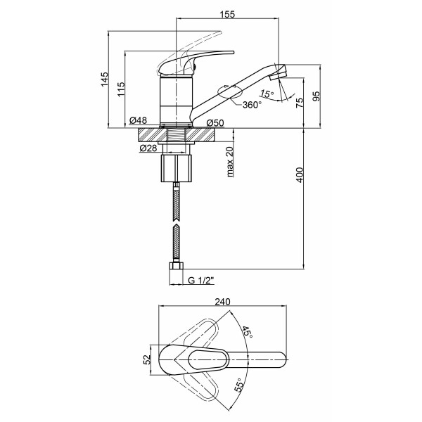 Змішувач для кухні Lidz (CRM) Cosmos 80 003 01 150 мм