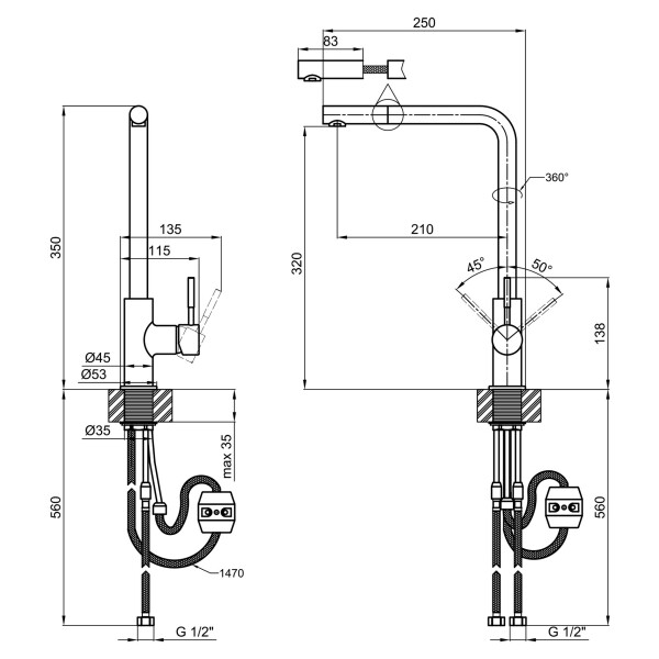 Змішувач для кухні Lidz (NKS) 12 32 015FL-13 з висувним виливом