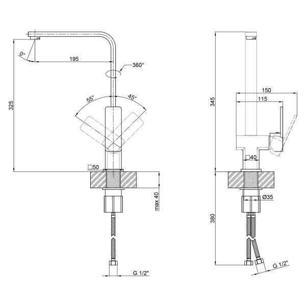 Змішувач для кухні Lidz (CRM) 21 45 016F-13