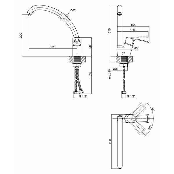 Змішувач для кухні Lidz (CRM) 44 80 008F-3