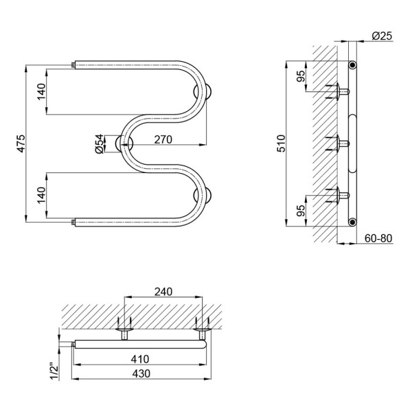 Полотенцесушитель водяной Lidz Snake (CRM) D25х1/2" 500x400