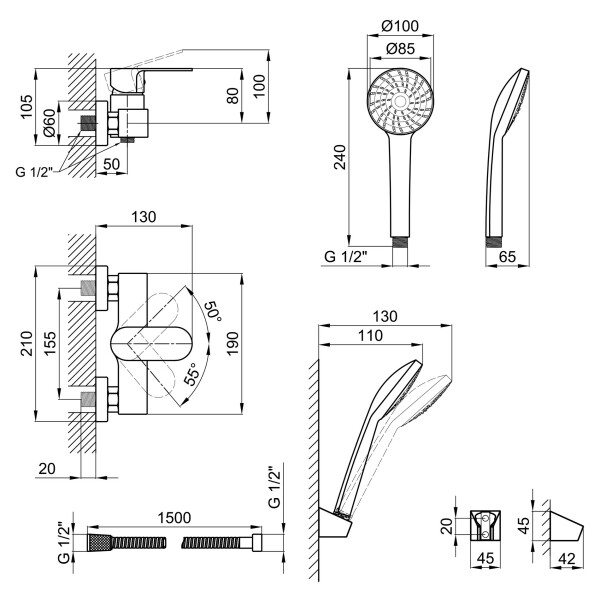 Змішувач для душу Lidz (CRM) 24 49 010