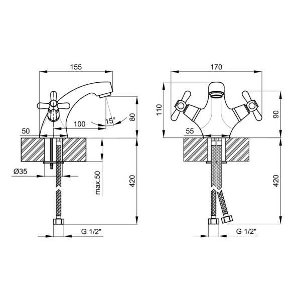 Змішувач для раковини Lidz (CRM) Dominox 15 161