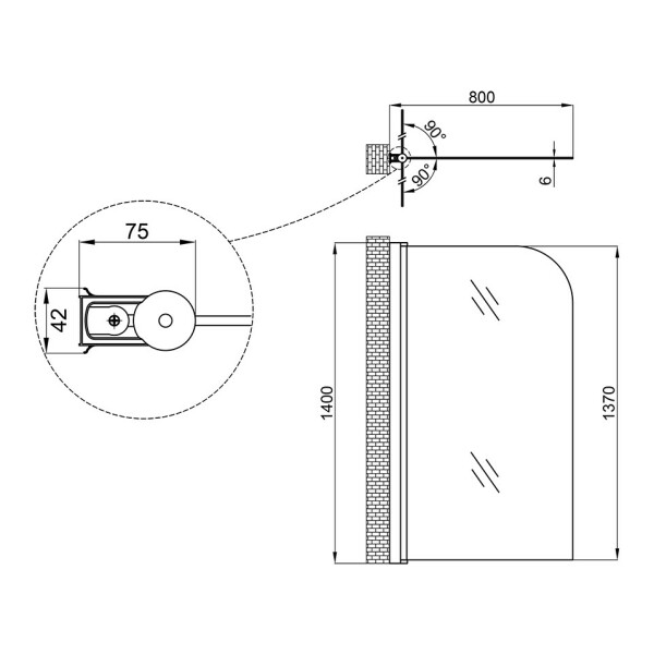 Штора на ванну Lidz Brama SS80x140L.CRM.FR стекло Frost 6 мм, левая