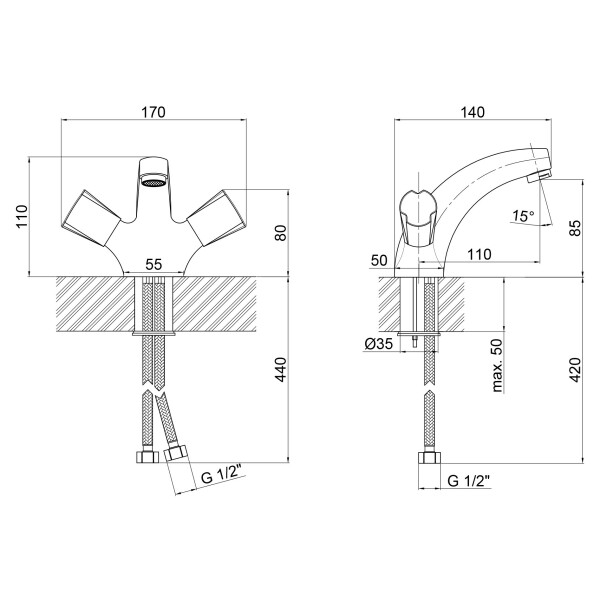 Змішувач для раковини Lidz (CRM) Mix 17 161