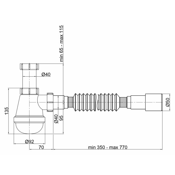 Сифон для раковини Lidz (WHI) 60 08 E003 00 (вихід 50 мм) без випуска