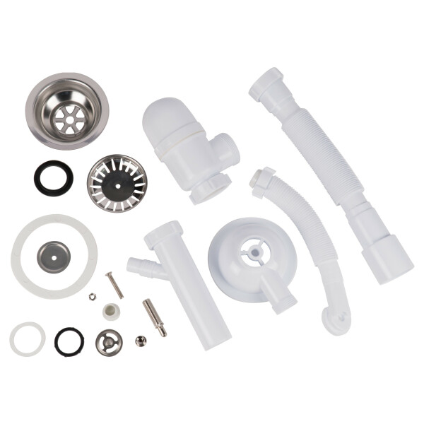 Сифон для кухонної мийки Lidz (WHI) 60 08 E001 01 ECO з круглим переливом (вихід 50 мм)