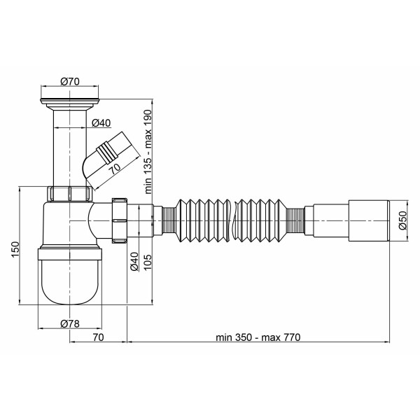 Сифон для раковини Lidz (WHI) 60 06 Y002 00 з відводом для пральної машини (вихід 50 мм)