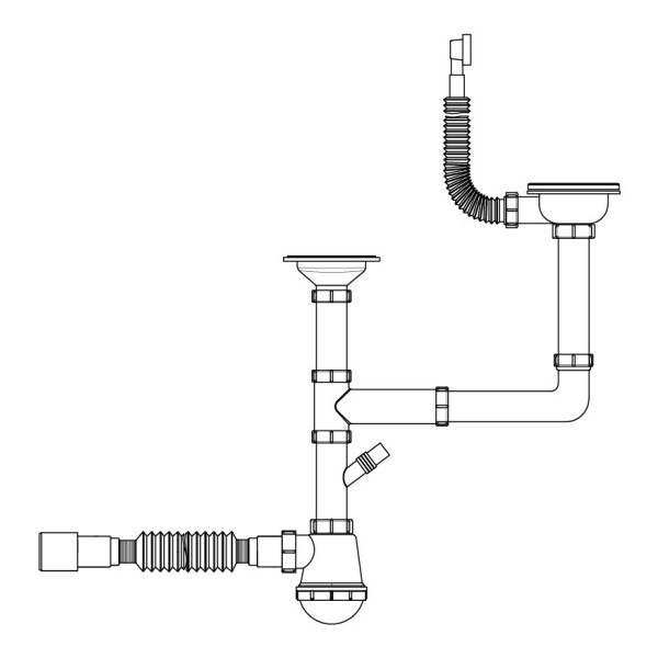 Сифон подвійний для кухонної мийки Lidz (WHI) 60 05 M003 00 з відводом для пральної машини (вихід 50 мм)