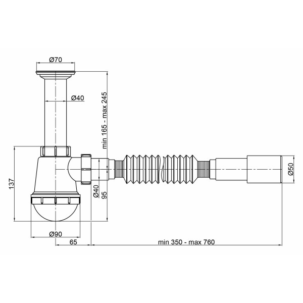 Сифон для кухонної мийки Lidz (WHI) 60 05 M001 00 (вихід 50 мм)