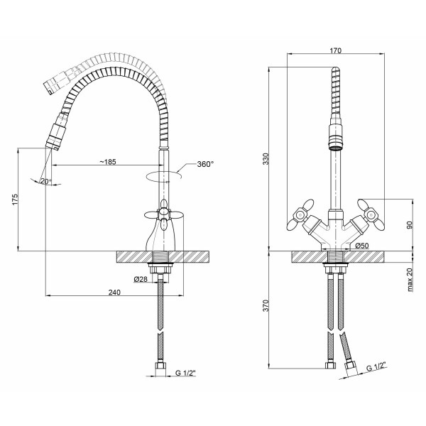 Змішувач для кухні Lidz (BCR) 74 18 273F-4 з рефлекторним виливом