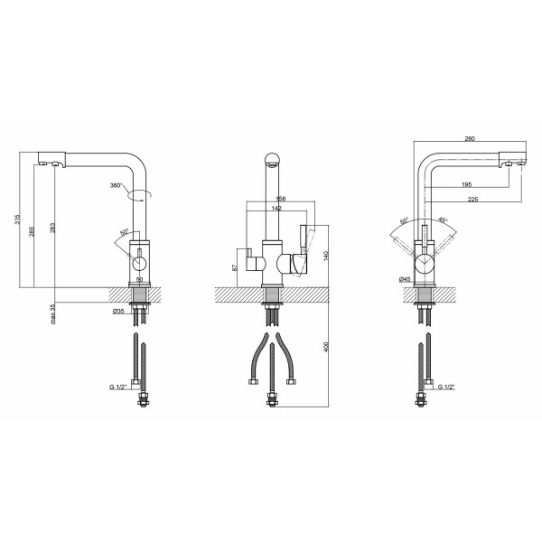 Змішувач для кухні Lidz (BEI) Over 38 020 з підключенням до фільтра