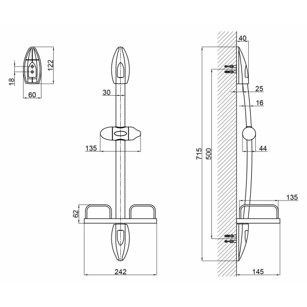 Штанга для душа Lidz (CRM) 49 40 019 с мыльницей