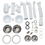 Сифон подвійний для кухонної мийки Lidz (WHI) 60 08 E001 02 ECO з круглим переливом (вихід 50 мм)