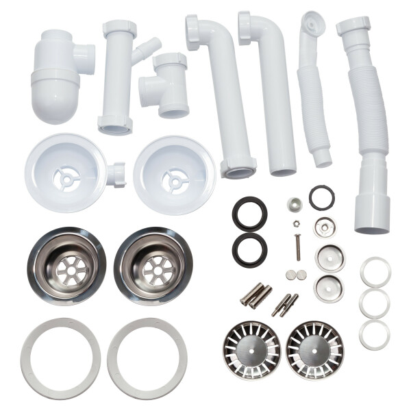 Сифон подвійний для кухонної мийки Lidz (WHI) 60 08 E001 02 ECO з круглим переливом (вихід 50 мм)