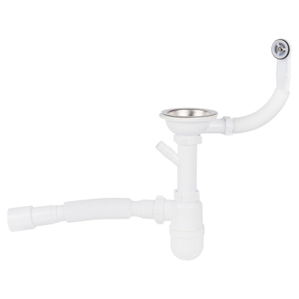 Сифон для кухонної мийки Lidz (WHI) 60 08 E001 01 ECO з круглим переливом (вихід 50 мм)