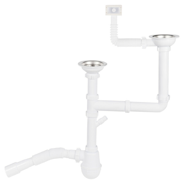 Сифон подвійний для кухонної мийки Lidz (WHI) 60 05 M003 00 з відводом для пральної машини (вихід 50 мм)