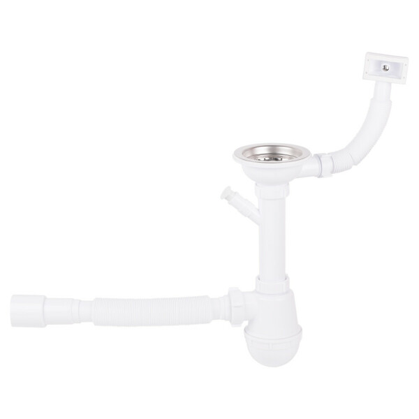 Сифон для кухонної мийки Lidz (WHI) 60 05 M002 01 EURO з відводом для пральної машини (вихід 50 мм)