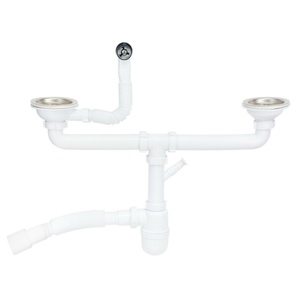 Сифон подвійний для кухонної мийки Lidz (WHI) 60 08 E001 02 ECO з круглим переливом (вихід 50 мм)